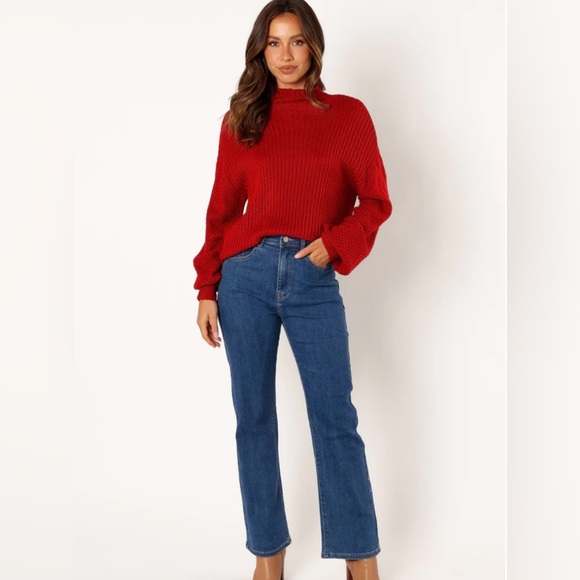 New Petal & Pup Lorelei Red Textured Knit Sleeve Turtleneck Sweater Size XS - Picture 7 of 13